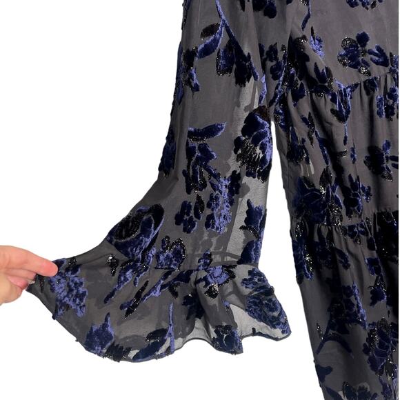Diane Von Furstenberg M Adelita Velvet Burnout Shimmer Babydoll Dress Black Blue - Picture 3 of 15